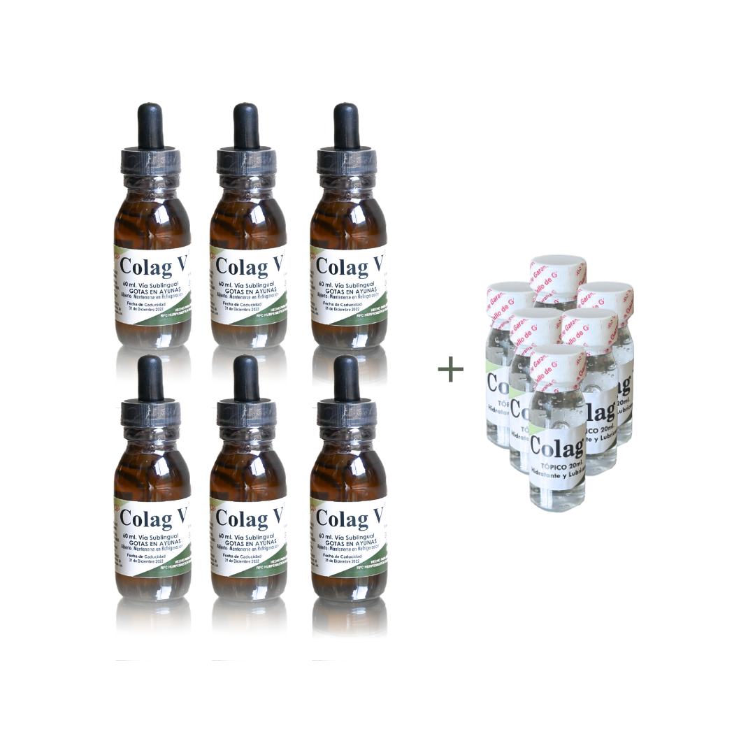 PROMO 6 paquetes Colag V Sublingual + Gel Tópico | Programa intensivo de 6 meses de vitalidad total